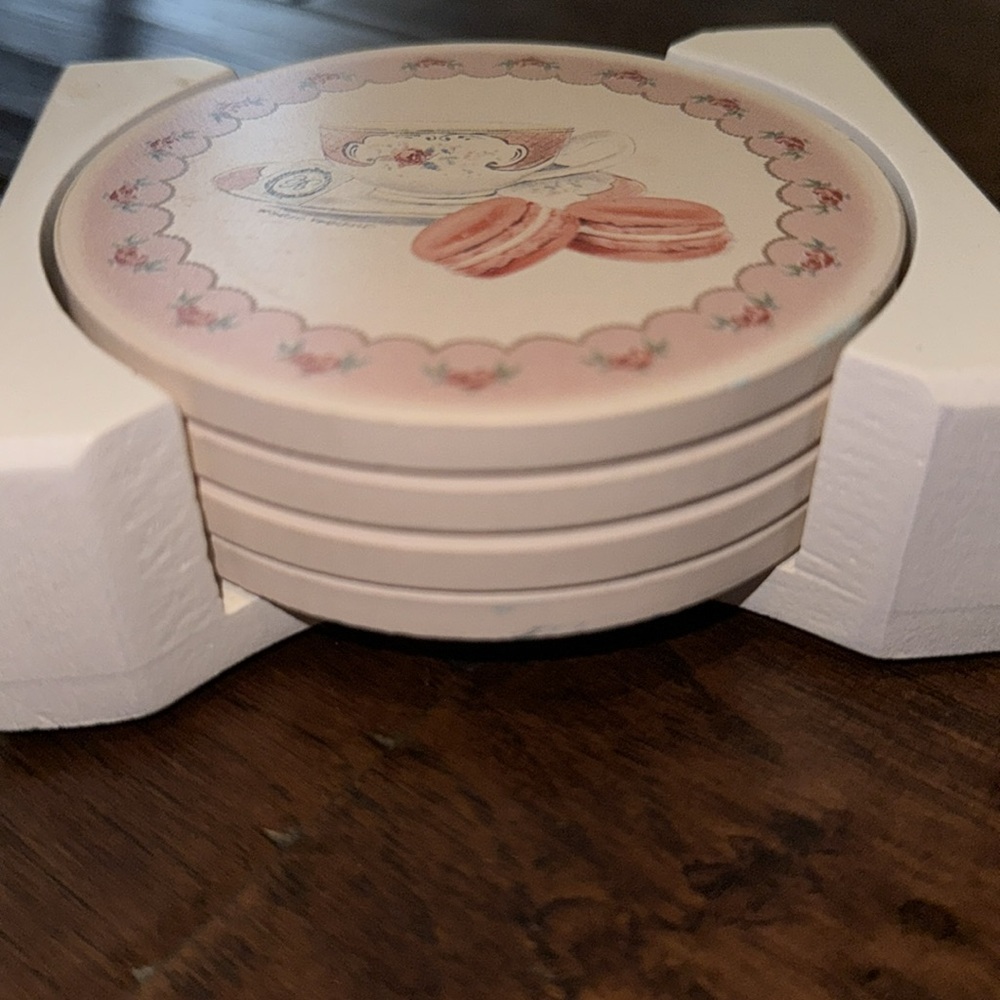 Marco Fabiano tea cup macaroons pink dainty coaster set​ - Picture 9 of 10